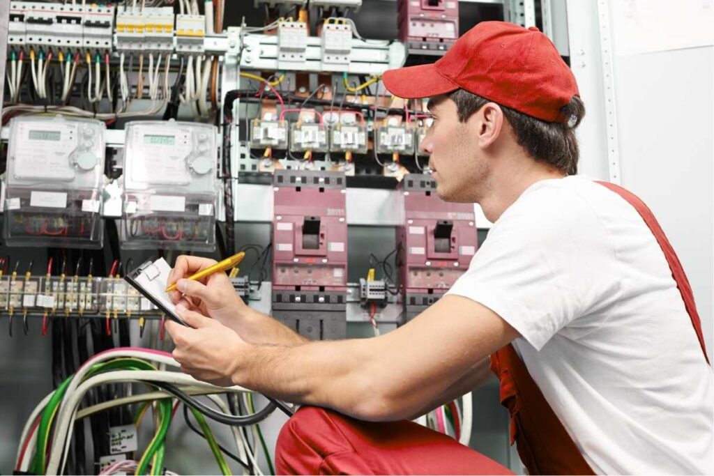 An electrician in Lenexa, KS provides a service to a commercial business.